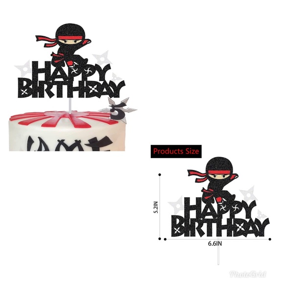 Kid,Dad and Mom Happy Birthday Ninja ThemeT-Shirts. Cupcake Toppers and Backdrop - Picture 3 of 16